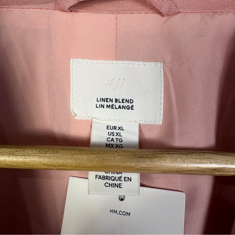 H&M Pink Linen Blend Double-Breasted Blazer Classic Office Minimalist - Picture 5 of 9